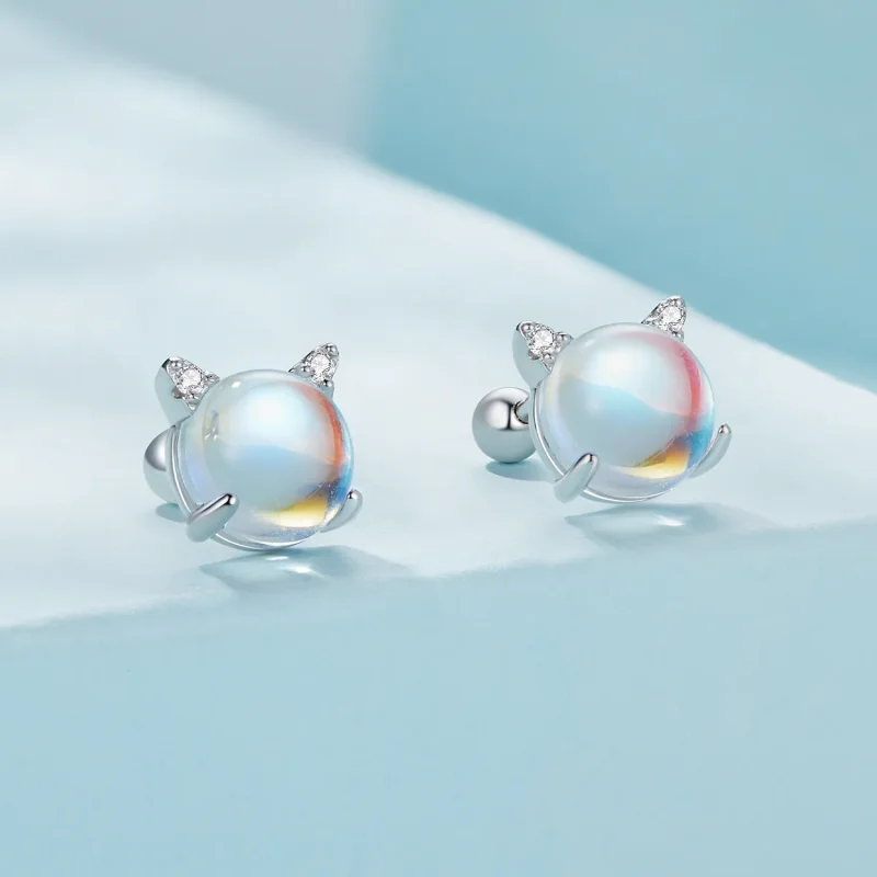 (image for) Pandora Style Cat Moonstone Studs Earrings - SCE1622 - View 2