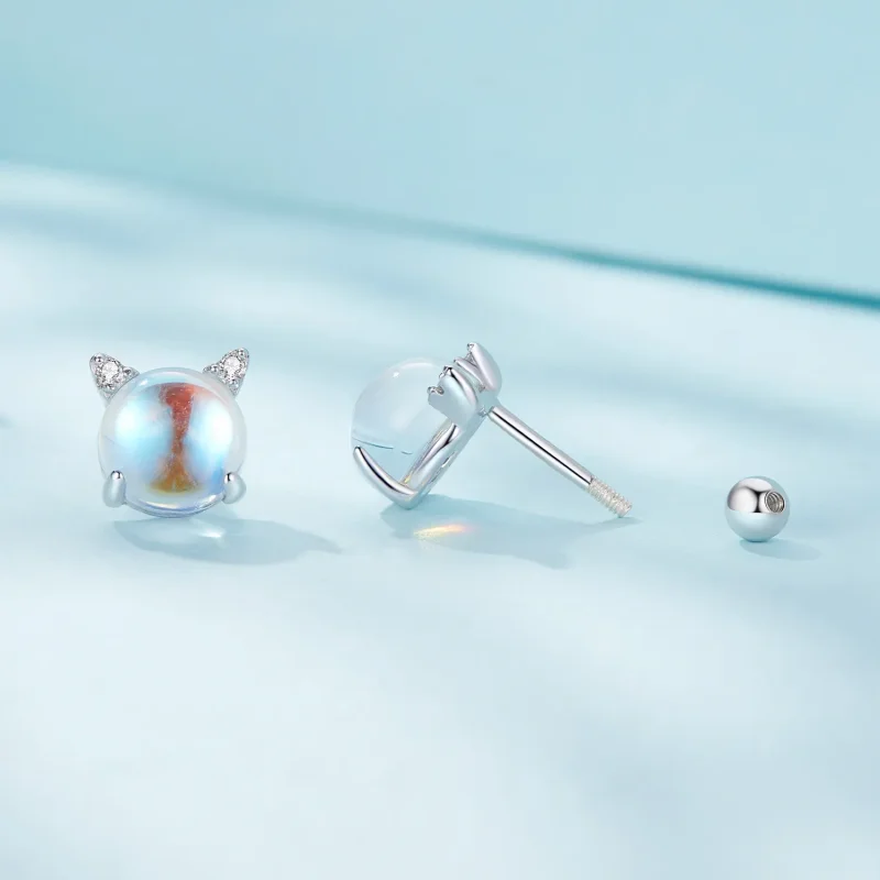 (image for) Pandora Style Cat Moonstone Studs Earrings - SCE1622 - View 3