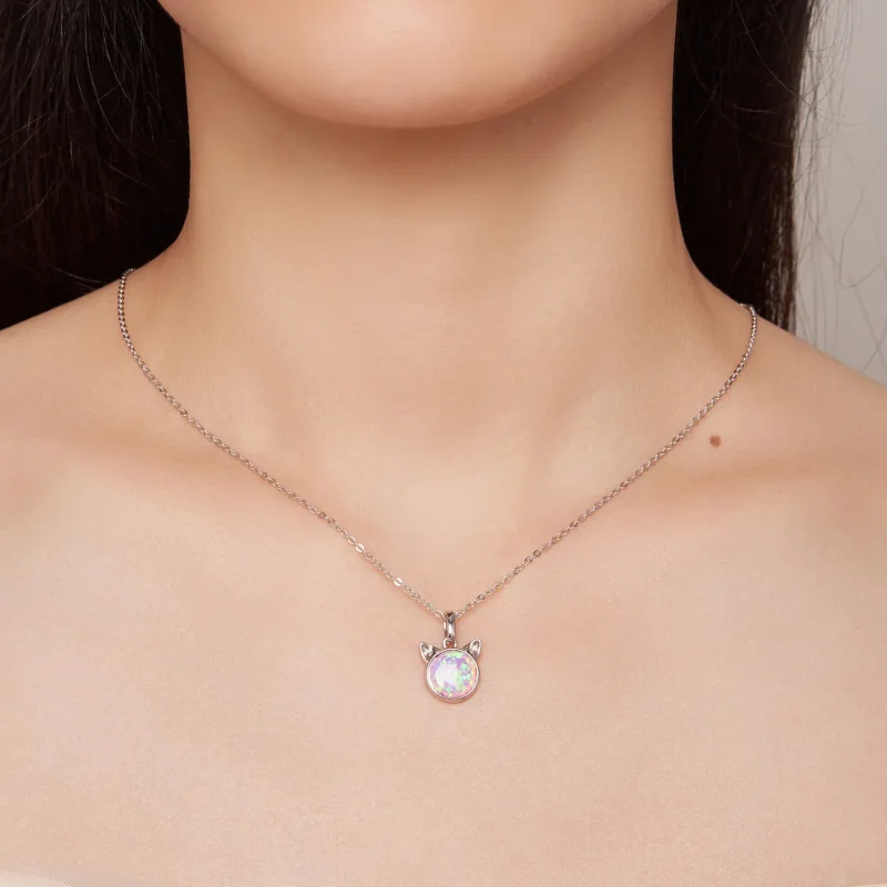 (image for) Pandora Style Cat Opal Necklace - SCN496 - View 6