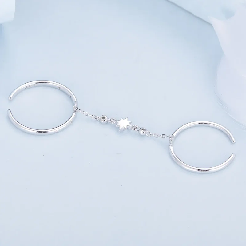 (image for) Pandora Style Chain Double Ring Open Ring - BSR405 - View 4