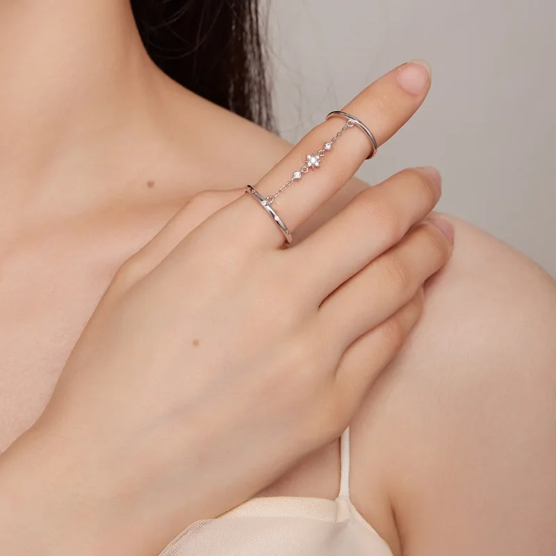 (image for) Pandora Style Chain Double Ring Open Ring - BSR405 - View 5