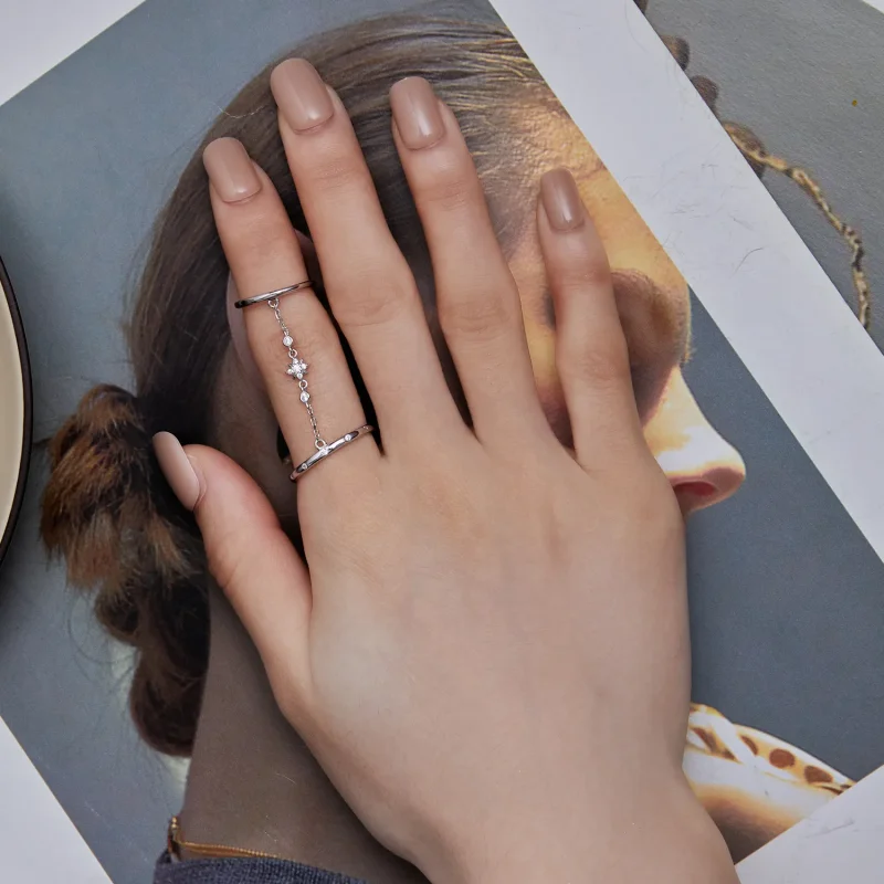 (image for) Pandora Style Chain Double Ring Open Ring - BSR405 - View 6