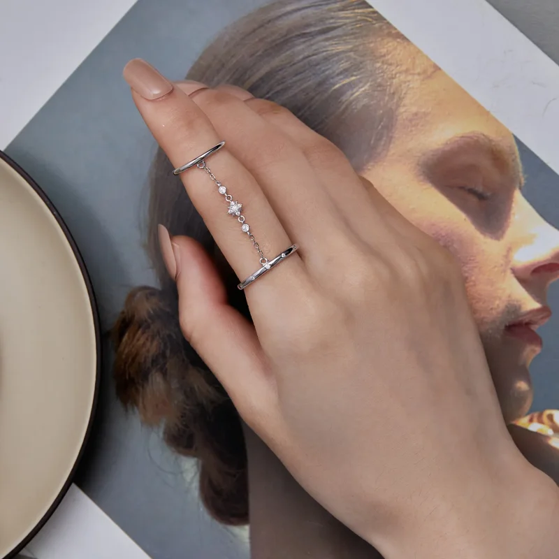 (image for) Pandora Style Chain Double Ring Open Ring - BSR405 - View 7