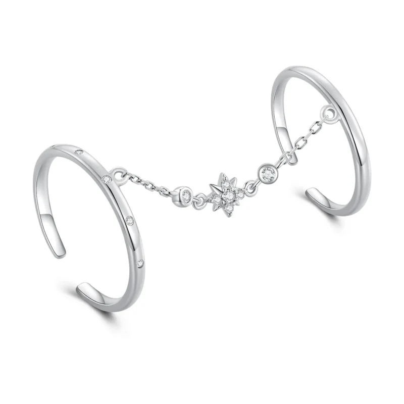 (image for) Pandora Style Chain Double Ring Open Ring - BSR405 - View 8