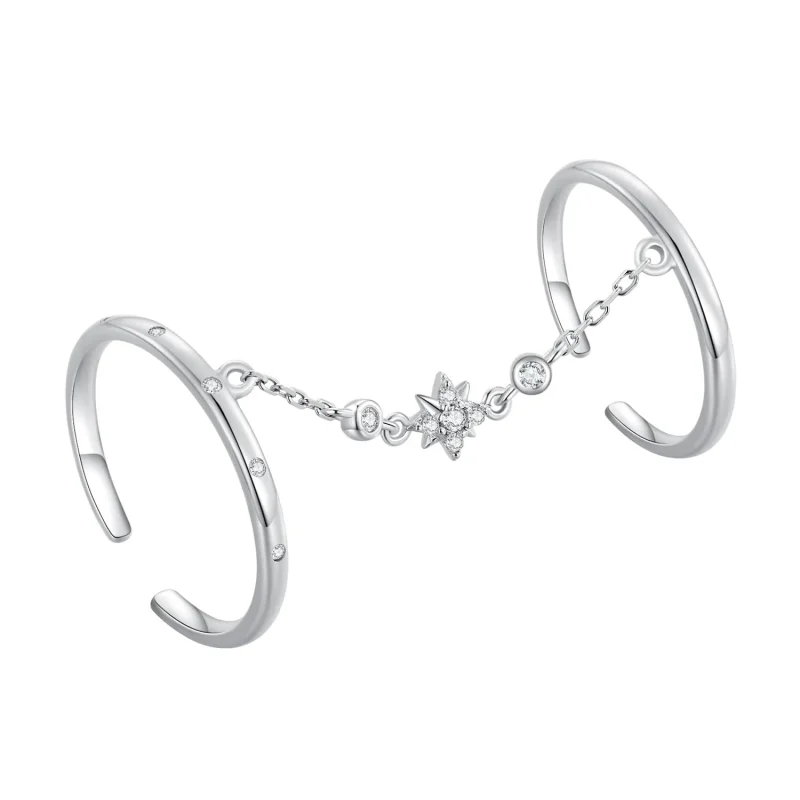 (image for) Pandora Style Chain Double Ring Open Ring - BSR405 - Product Image