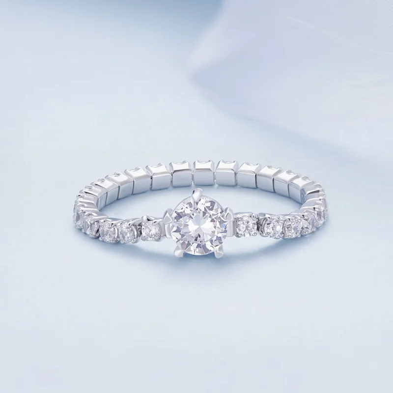 (image for) Pandora Style Chain Five Claw Zirconia Ring - BSR411 - View 2