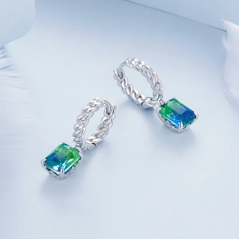 (image for) Pandora Style Chain Hoop Earrings - BSE887 - View 3