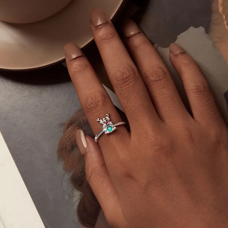 (image for) Pandora Style Christmas Reindeer Open Ring - BSR493-E - View 5