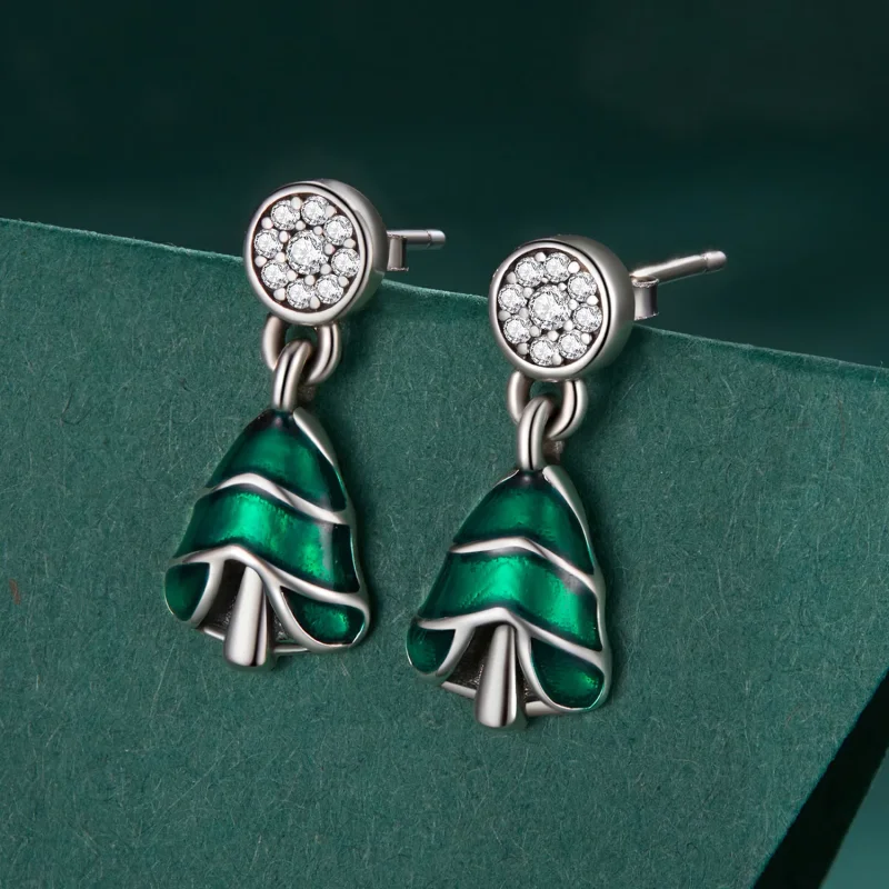 (image for) Pandora Style Christmas Tree Studs Earrings - BSE919 - View 2