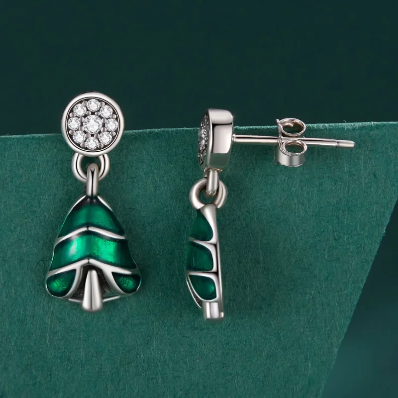 (image for) Pandora Style Christmas Tree Studs Earrings - BSE919 - View 3