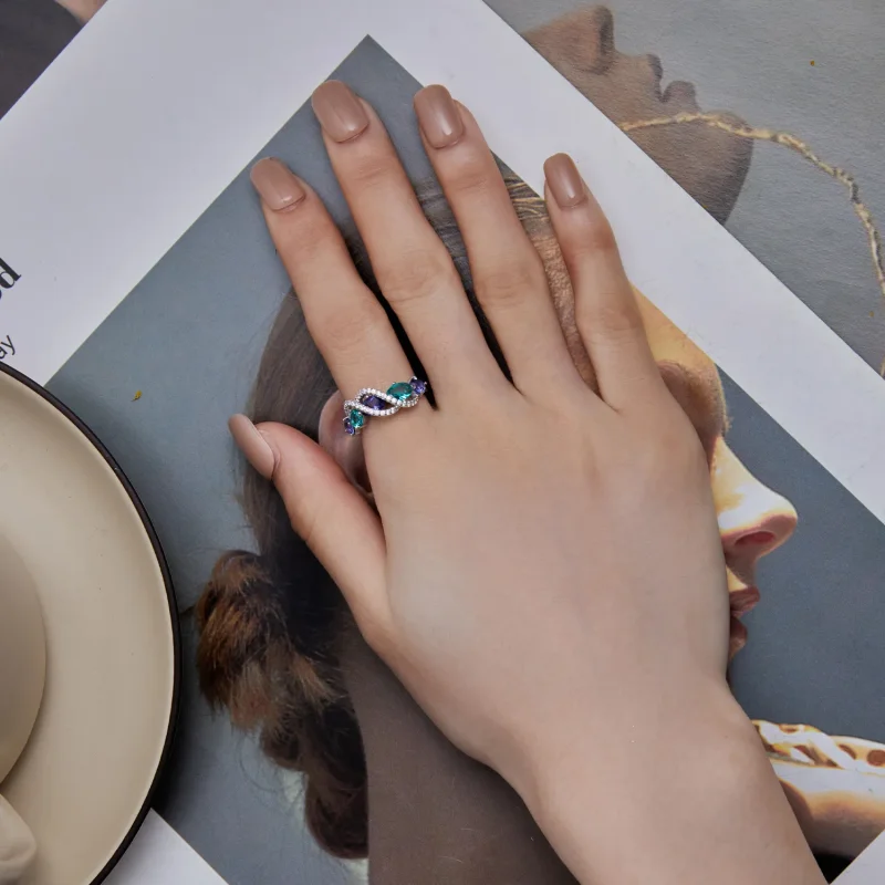 (image for) Pandora Style Colored Nano-Zircon Luxurious Winding Ring - BSR402 - View 5