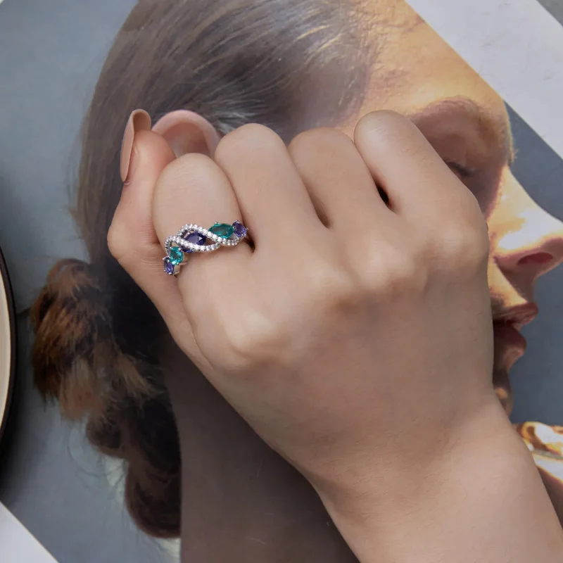 (image for) Pandora Style Colored Nano-Zircon Luxurious Winding Ring - BSR402 - View 7