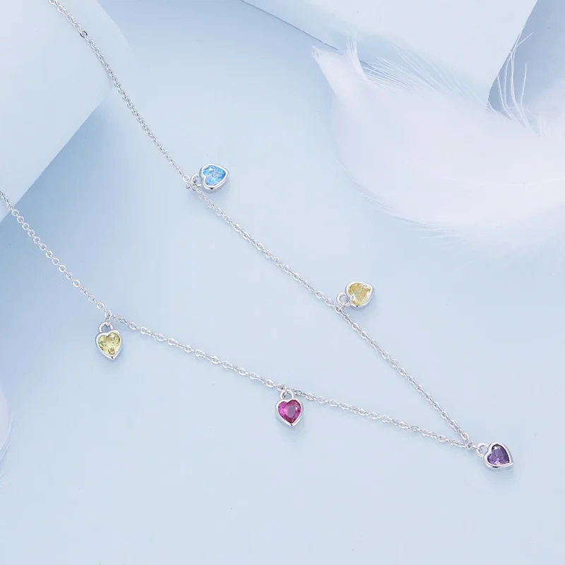 (image for) Pandora Style Colorful Heart Necklace - BSN320 - View 3