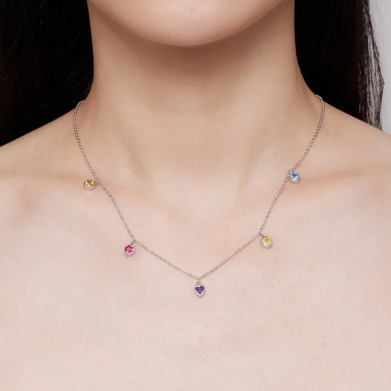 (image for) Pandora Style Colorful Heart Necklace - BSN320 - View 6