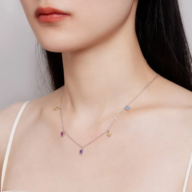 (image for) Pandora Style Colorful Heart Necklace - BSN320 - View 7