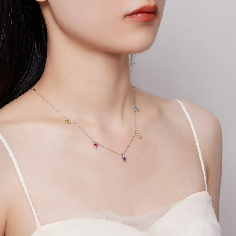 (image for) Pandora Style Colorful Heart Necklace - BSN320 - View 8