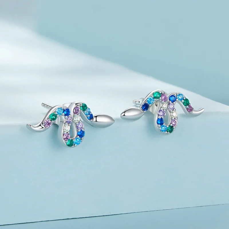 (image for) Pandora Style Colorful Snake Studs Earrings - SCE1633 - View 2