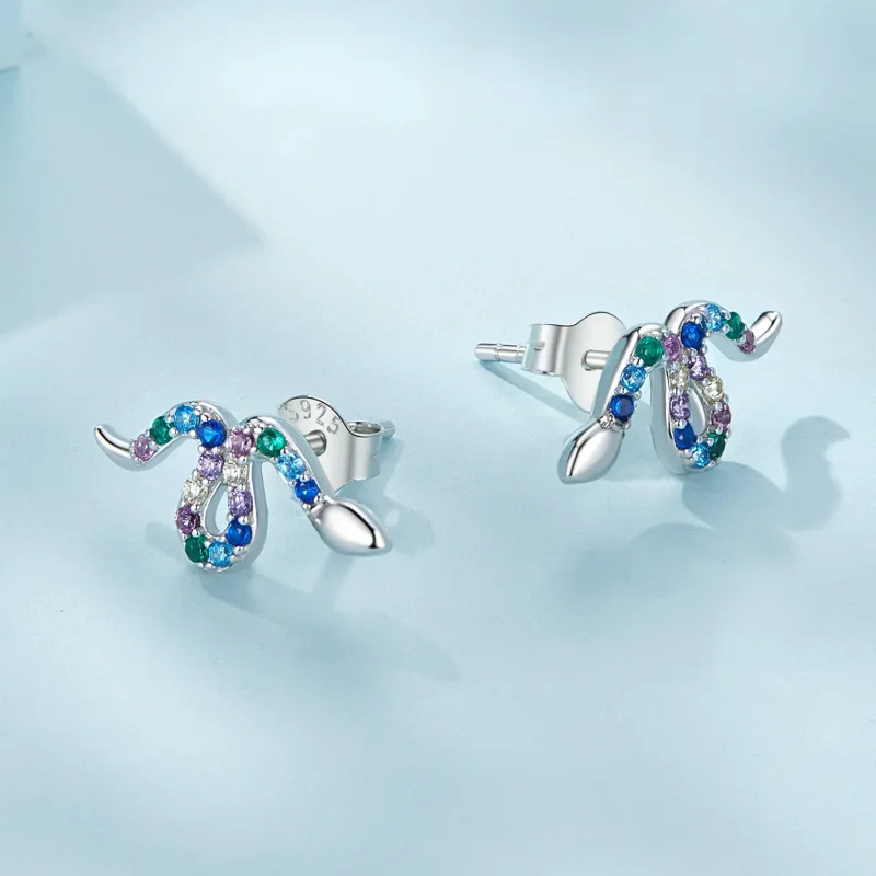 (image for) Pandora Style Colorful Snake Studs Earrings - SCE1633 - View 3
