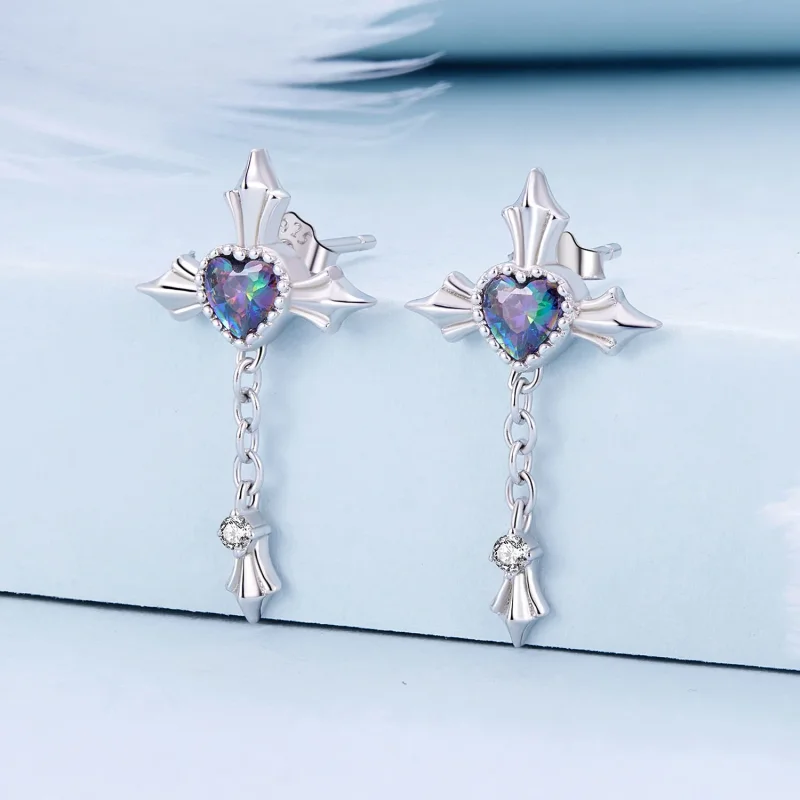 (image for) Pandora Style Cross Chain Studs Earrings - BSE912 - View 2