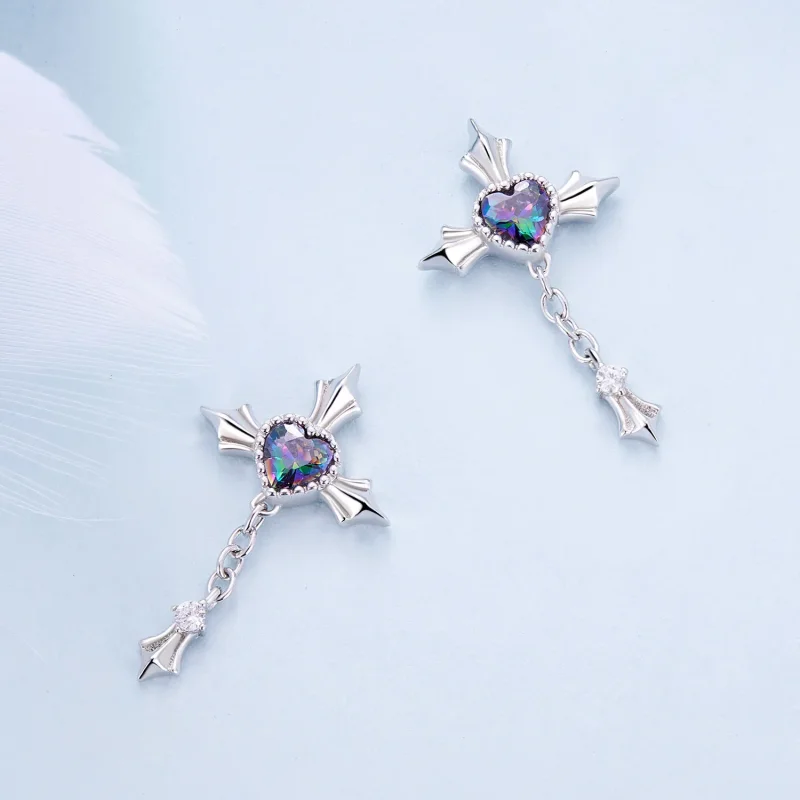 (image for) Pandora Style Cross Chain Studs Earrings - BSE912 - View 4