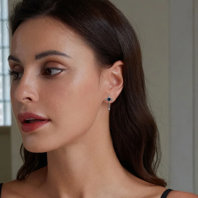 (image for) Pandora Style Cross Chain Studs Earrings - BSE912 - View 6