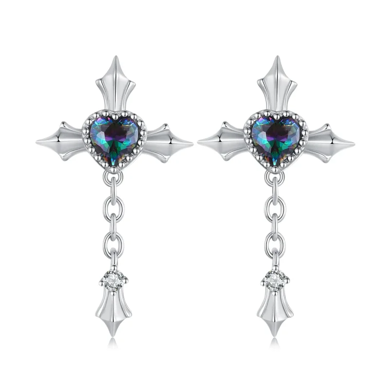 (image for) Pandora Style Cross Chain Studs Earrings - BSE912 - Product Image