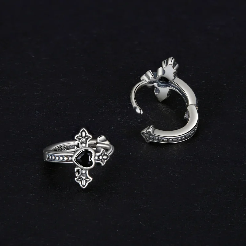 (image for) Pandora Style Cross Hoop Earrings - SCE1642 - View 4