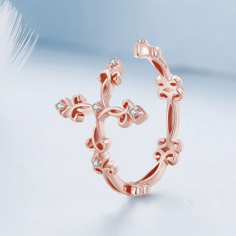 (image for) Pandora-style Cross-Silver Ring - BSR041-C - View 2