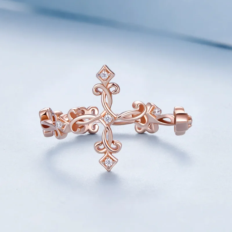 (image for) Pandora-style Cross-Silver Ring - BSR041-C - View 3