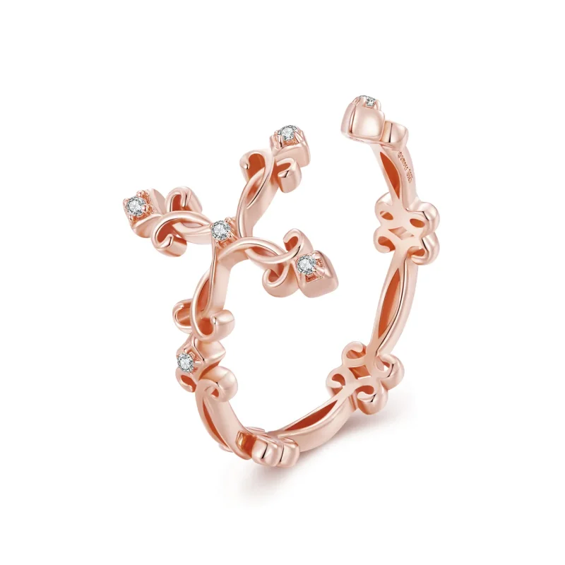 (image for) Pandora-style Cross-Silver Ring - BSR041-C - Product Image