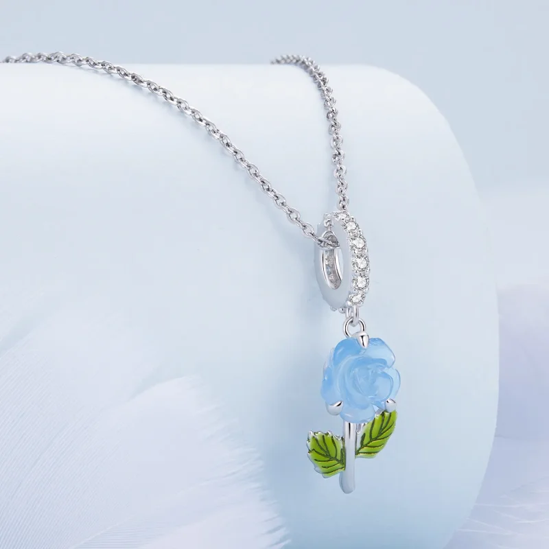 (image for) Pandora-style Crystal Rose Dangle - BSC824-BU - View 2