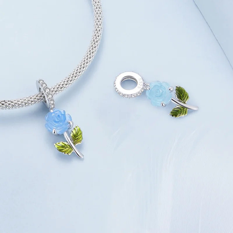 (image for) Pandora-style Crystal Rose Dangle - BSC824-BU - View 4