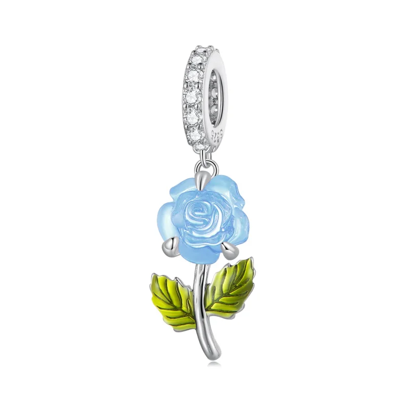 (image for) Pandora-style Crystal Rose Dangle - BSC824-BU - Product Image