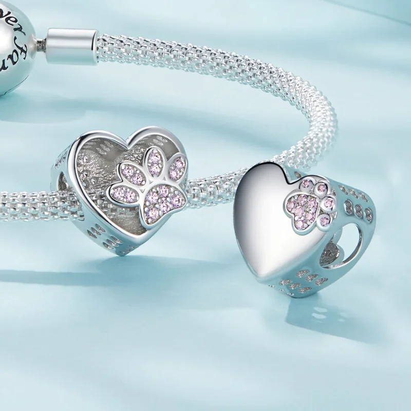 (image for) Pandora Style Cute Pet Paw Prints Can Be Engraved Charm - SCC1191-A - View 4