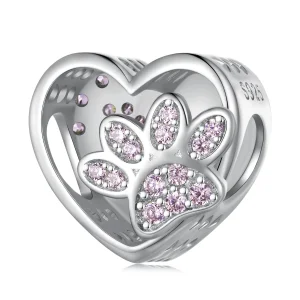 (image for) Pandora Style Cute Pet Paw Prints Can Be Engraved Charm - SCC1191-A