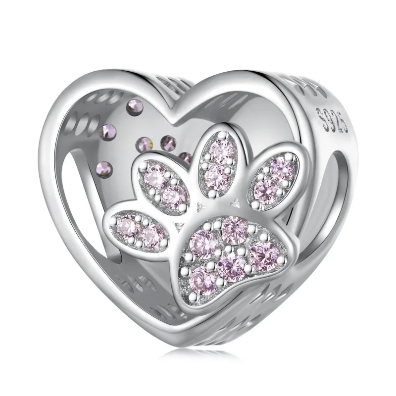 (image for) Pandora Style Cute Pet Paw Prints Can Be Engraved Charm - SCC1191-A - Product Image