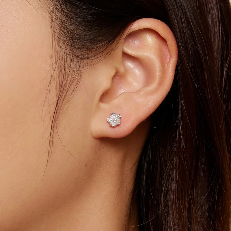 (image for) Pandora Style Diamond-encrusted flower Studs Earrings - BSE855 - View 6