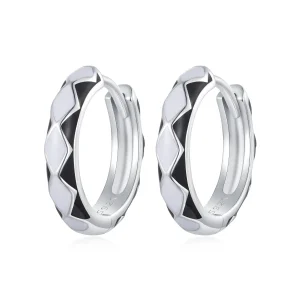 (image for) Pandora Style Diamond-shaped pattern Hoop Earrings - SCE1611-BK