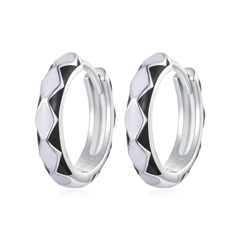 (image for) Pandora Style Diamond-shaped pattern Hoop Earrings - SCE1611-BK - Product Image