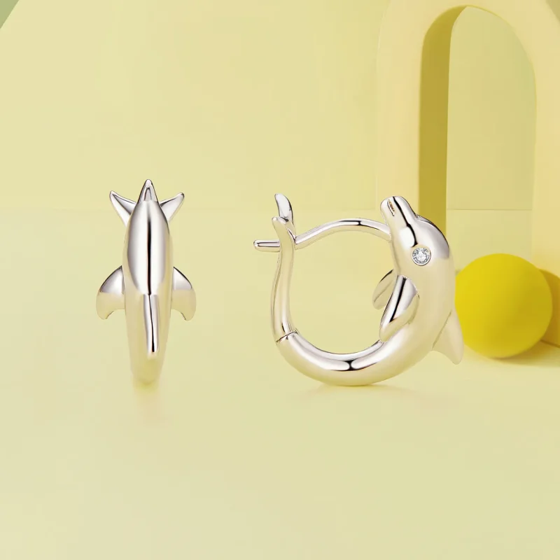 (image for) Pandora Style Dolphin Hoop Earrings - BSE881 - View 2