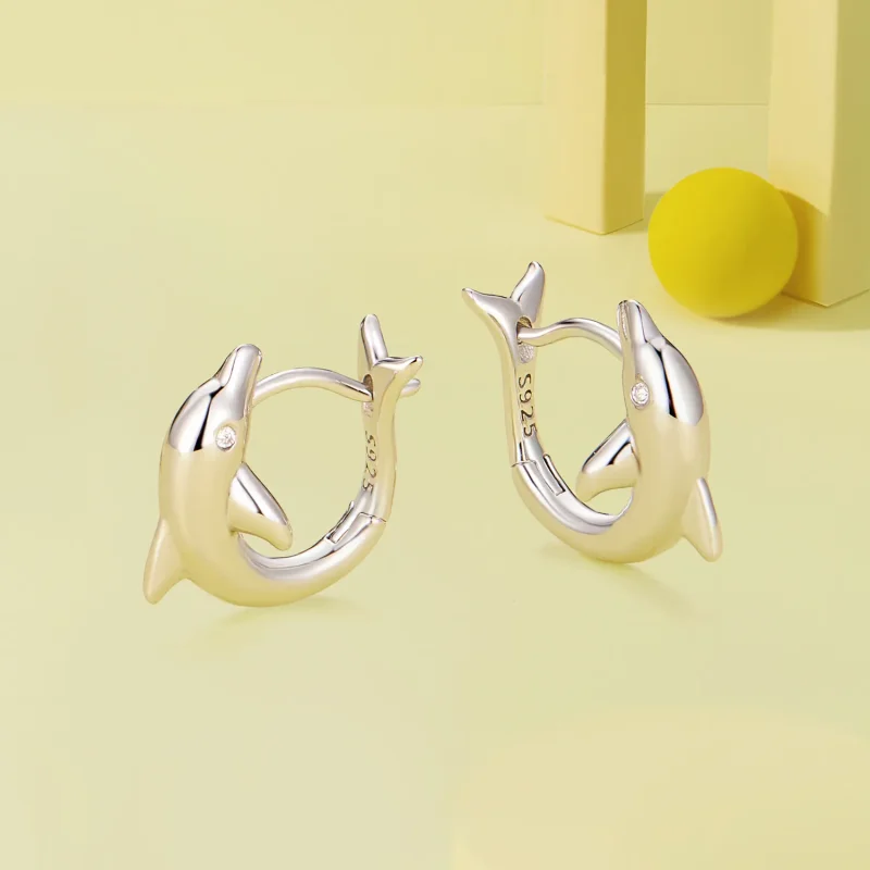 (image for) Pandora Style Dolphin Hoop Earrings - BSE881 - View 3