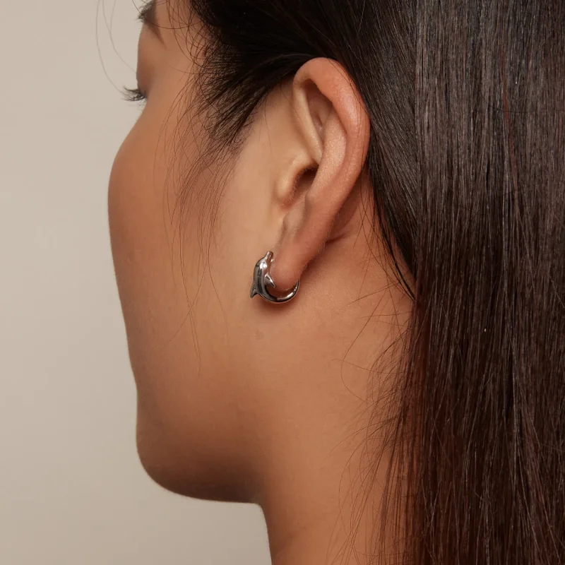 (image for) Pandora Style Dolphin Hoop Earrings - BSE881 - View 7