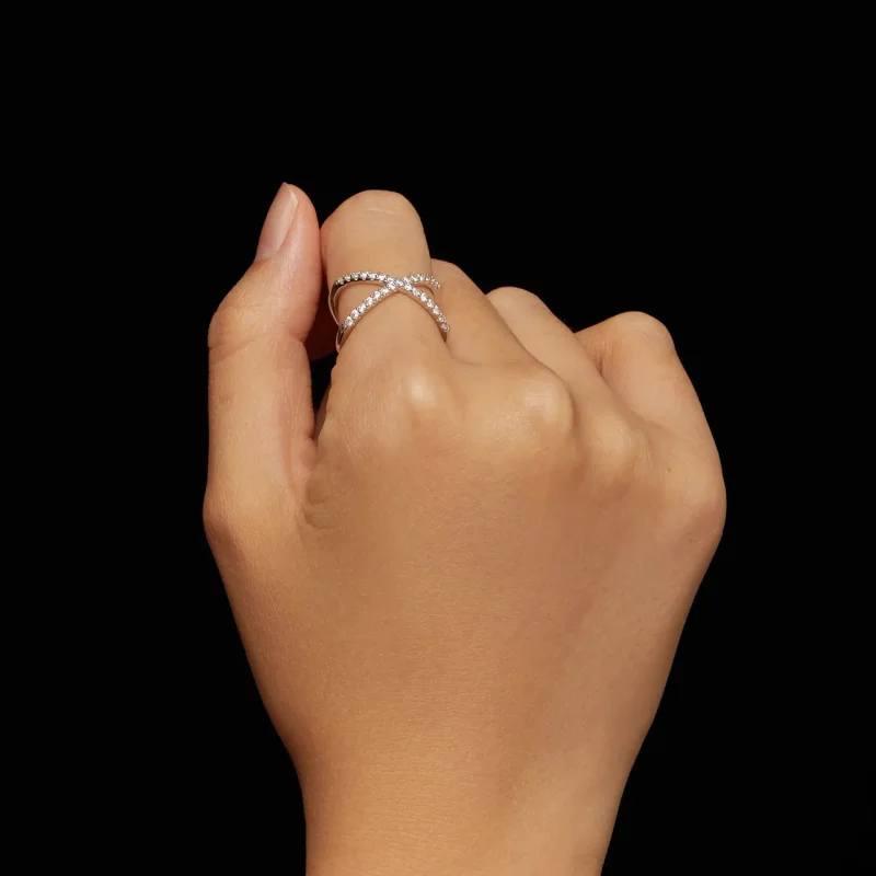 (image for) Pandora Style Double Layer Moissanite Ring (with One Certificate) - MSR036 - View 6