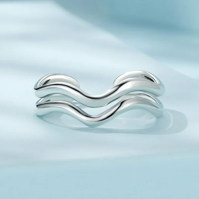 (image for) Pandora Style Double Layer Wave Ring - SCR968-E - View 3