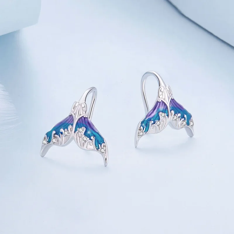 (image for) Pandora Style Dreamman Mermaid Tail Stud Earrings - BSE921 - View 2