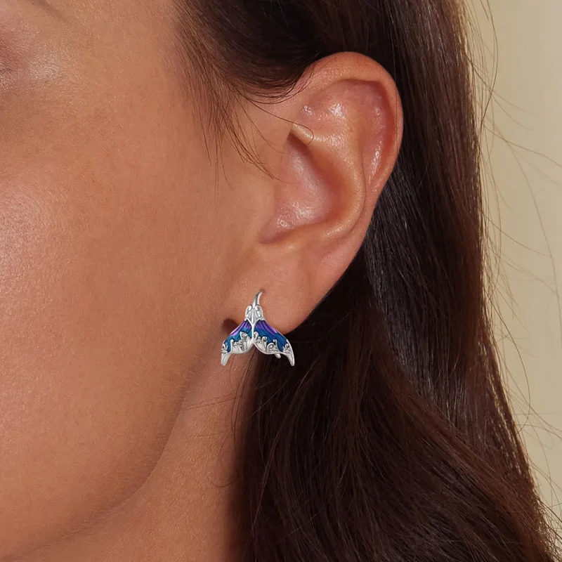 (image for) Pandora Style Dreamman Mermaid Tail Stud Earrings - BSE921 - View 5
