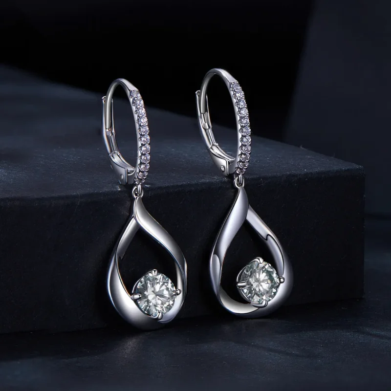 (image for) Pandora Style Drop Moissanite Earrings (Two Certificates) - MSE032 - View 2