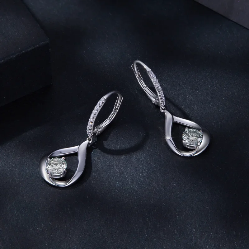 (image for) Pandora Style Drop Moissanite Earrings (Two Certificates) - MSE032 - View 3