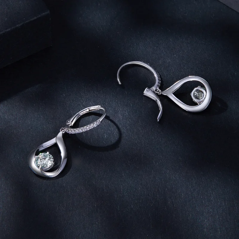 (image for) Pandora Style Drop Moissanite Earrings (Two Certificates) - MSE032 - View 4