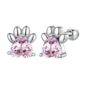 (image for) Pandora-style earrings adorned with adorable pink dog paw studs - SCE1574